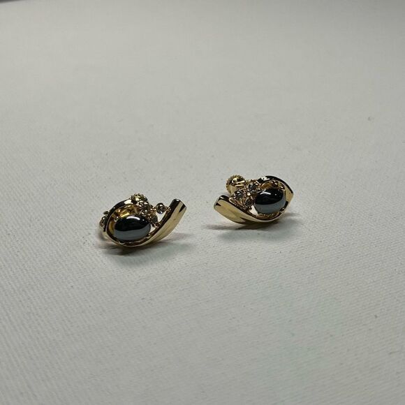 Vintage Gold-Tone Stud Screwback/Swing Earrings W/ Rhinestones - Picture 2 of 8